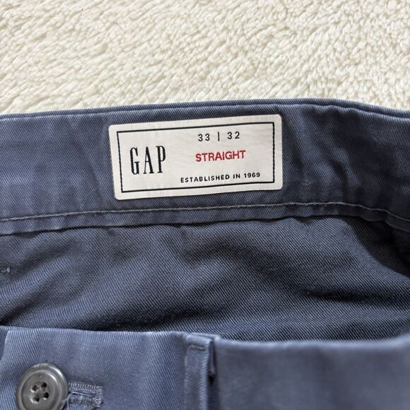 Gap Pants Chino Mens 33x32 Straight Fit Blue Performance Flat Front Khaki Casual - Picture 3 of 10